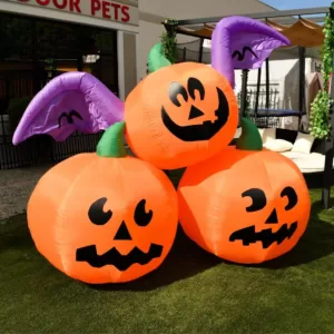 ALEKO 6 ft. Pre-Lit Winged Jack-O-Lantern Trio Halloween Inflatable