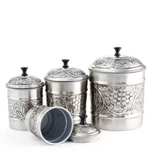 Old Dutch 4-Piece Antique Pewter Embossed 