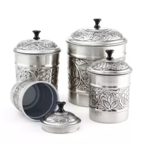 Old Dutch 4-Piece Antique Pewter Embossed 