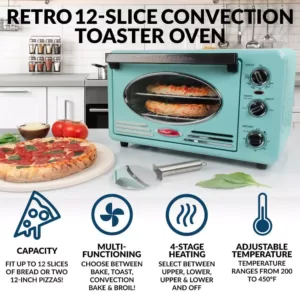 Nostalgia Retro 1500 W Aqua 12-Slice Convection Toaster Oven with Built-in Timer