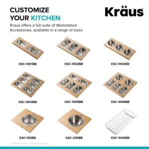 KRAUS 16.75 in. Workstation Kitchen Sink Serving Board Set with Stainless Steel Mixing Bowl and Colander