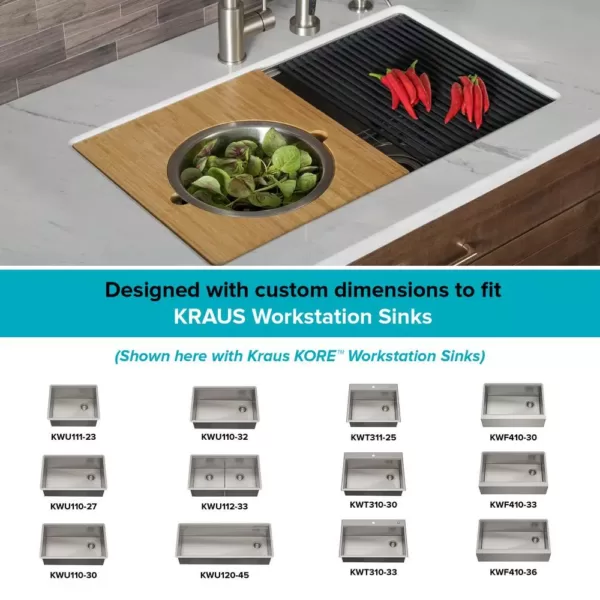 KRAUS 16.75 in. Workstation Kitchen Sink Serving Board Set with Stainless Steel Colander