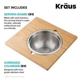 KRAUS 16.75 in. Workstation Kitchen Sink Serving Board Set with Stainless Steel Colander