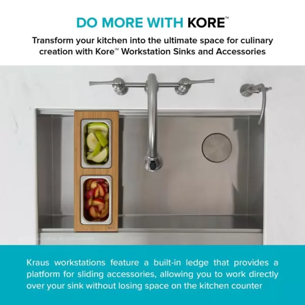 KRAUS 16.75 in. Workstation Kitchen Sink Composite Serving Board Set with Rectangular Stainless Steel Bowls