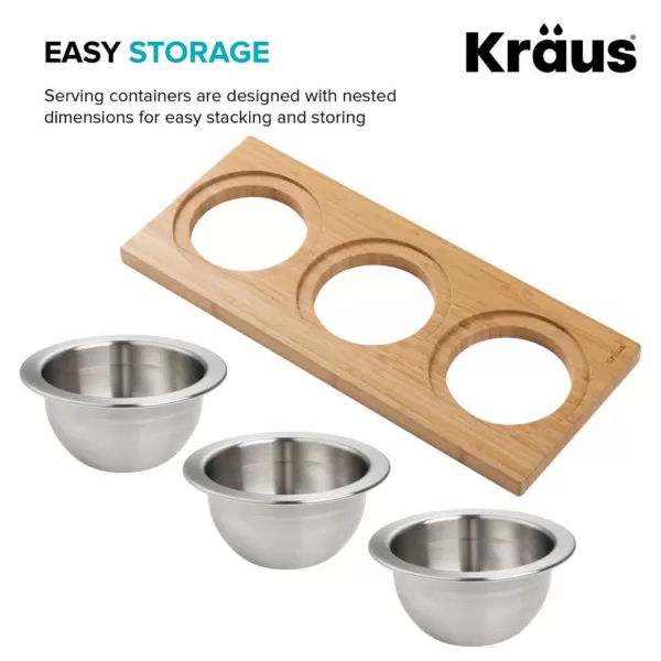 KRAUS 16.75 in. Workstation Kitchen Sink Composite Serving Board Set with Round Stainless Steel Bowls