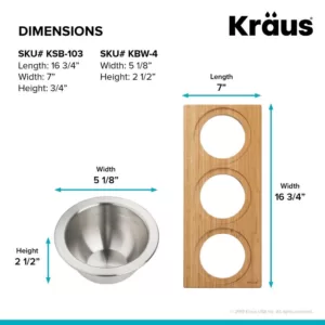 KRAUS 16.75 in. Workstation Kitchen Sink Composite Serving Board Set with Round Stainless Steel Bowls