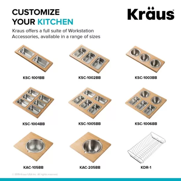 KRAUS 16.75 in. Workstation Kitchen Sink Composite Serving Board Set with Stainless Steel Bowls