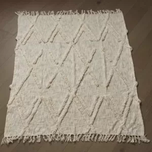 LR Resources LR Home Handmade Boho Farmhouse Natural - Off White Sofa Bed Throw Blanket with Fringe