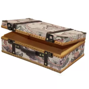 Vintiquewise 13.8 in. x 8.8 in. x 5 in. Wood and Faux Leather Old World Map Suitcase