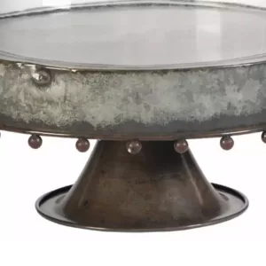 Benjara Large Well Designed Gray Pedestal Plate with Glass Dome