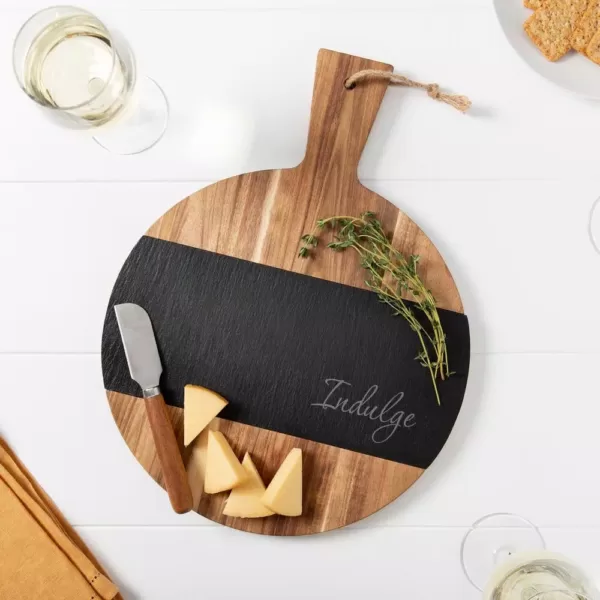 Cathy's Concepts Indulge Round Acacia and Slate Board