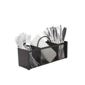 Mind Reader 3-Section Black Mesh Cutlery Holder, Serve Ware Holder, Silverware Organizer, Forks, Spoons, Knives, Countertops
