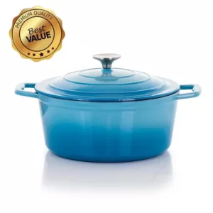 MegaChef MegaChef 4 Qt. Round Enameled Cast Iron Casserole in Blue with Lid