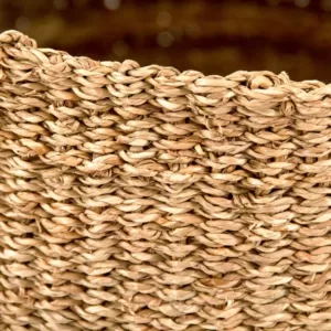 Zentique Concave Hand Woven Wicker Seagrass and Palm Leaf with Light Pin Stripes Medium Basket