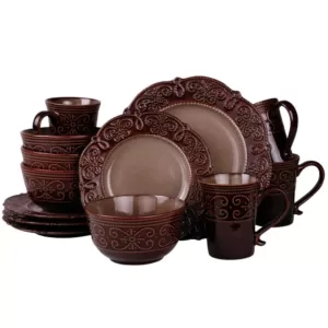 Elama Salia 16-Piece Traditional Brown Stoneware Dinnerware Set (Service for 4)