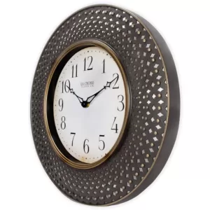 La Crosse Technology 16 in. Antiqued Brown Lattice Round Analog Wall Clock