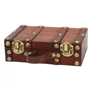 Vintiquewise 6.5 in. x 4.3 in. x 2 in. Wood and Faux Leather Antique Style Small Mini Suitcase