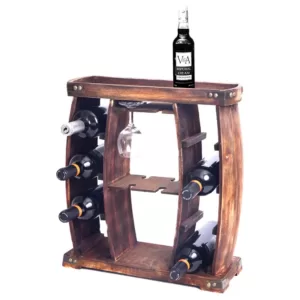 Vintiquewise 8-Bottle Brown Rustic Wooden Wine Rack with Decorative Wine Glass Holder