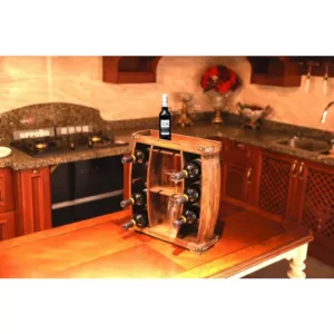 Vintiquewise 8-Bottle Brown Rustic Wooden Wine Rack with Decorative Wine Glass Holder
