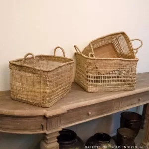 Zentique Rectangular Handmade Wicker Seagrass Woven Over Medium Baskets with Handles