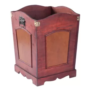 Vintiquewise Rustic Cherry Wooden Decorative Trash Bin with Handles