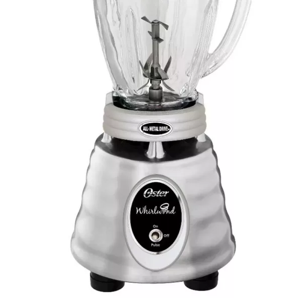 Oster Whirlwind Heritage Blend 48 oz. 1000 Plus 2 Speed Blender in Chrome with Food Processor and Glass Blender Jar