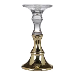 A & B Home Camden Clear, Gold Glass Candle Holder