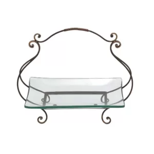 LITTON LANE 20 in. x 17 in. New Traditional Iron and Glass Cartouche Plate Server