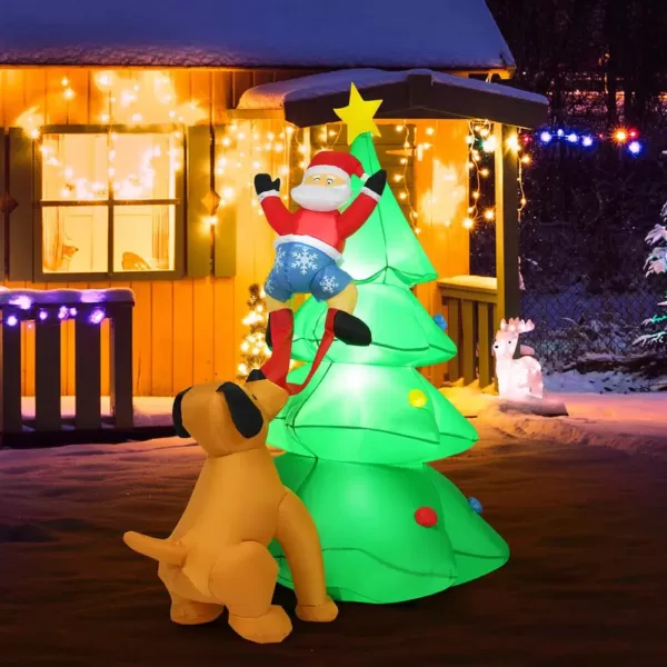 Costway 6.5 ft. Pre-lit LED Lights Christmas Inflatable Tree Santa Christmas Inflatable with Zipper