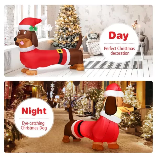 Costway 5 ft. Pre-Lit LED Lights Christmas Dog Christmas Inflatable with Waterproof Fan