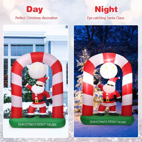 Costway 7.5 ft. Christmas Inflatable Lighted Santa Claus Stand on Archway Yard Decoration