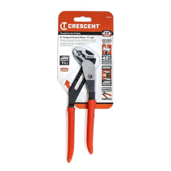 Crescent 8 in. Z2 K9 V-Jaw Dipped Handle Tongue and Groove Pliers