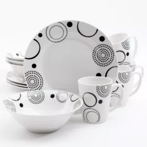Gibson Home 12-Piece Mid-century Decorated with Black Geometric Design on White Porcelain Dinnerware Set (Service for 4)