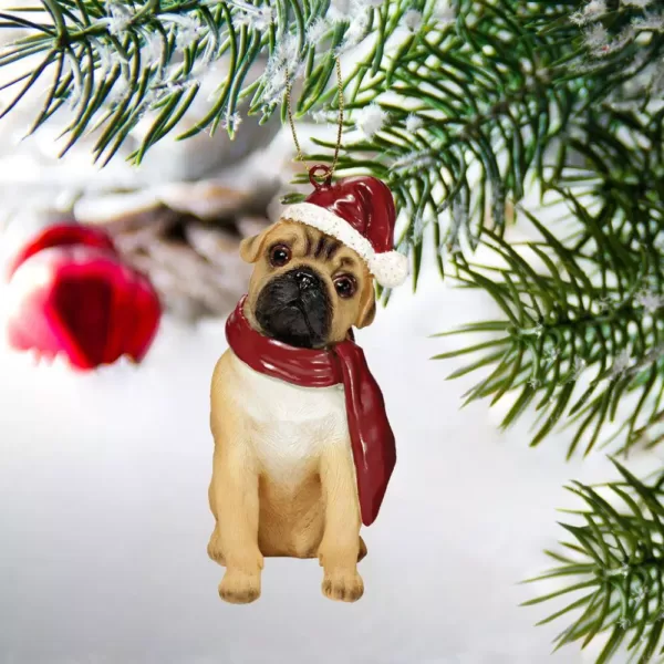 Design Toscano 3.5 in. Pug Holiday Dog Ornament Sculpture