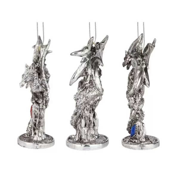 Design Toscano 4 in. Three Dragons of the Amesbury Holiday Gemstone Ornament Set (3-Piece)