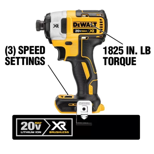DEWALT 20-Volt MAX XR Cordless Brushless 3-Speed 1/4 in. Impact Driver with (2) 20-Volt 5.0Ah Battery & Charger