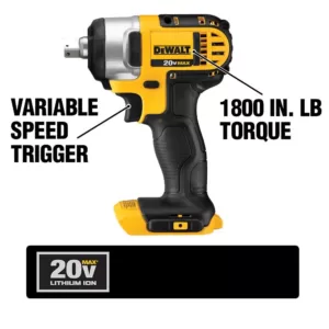 DEWALT 20-Volt MAX Cordless 1/2 in. Impact Wrench Kit with Detent Pin (Tool-Only)