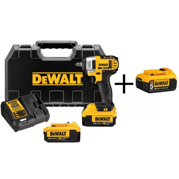 DEWALT 20-Volt MAX Cordless 3/8 in. Impact Wrench Kit with Hog Ring, (2) 20-Volt 4.0Ah Batteries & (1) 20-Volt 5.0Ah Battery