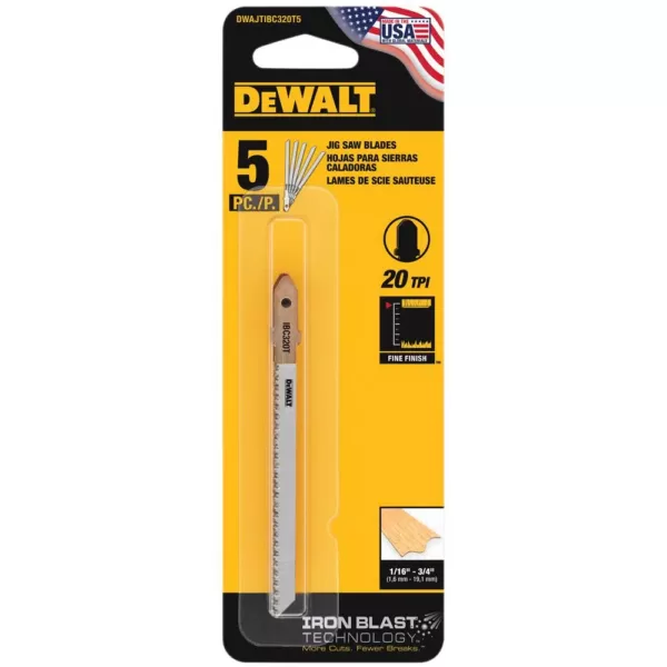 DEWALT 3-1/2 in. 20 TPI T-Shank Wood Scroll Cutting Jig Saw Blade (5-Pack)