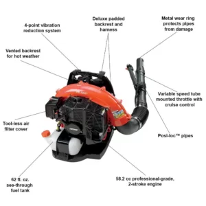 ECHO 216 MPH 517 CFM 58.2cc Gas 2-Stroke Cycle Backpack Leaf Blower with Tube Throttle
