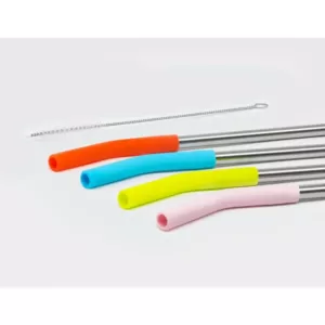 ExcelSteel 10-Piece Stainless Steel Silicone Tip Straw Set With Cleaning Brushes