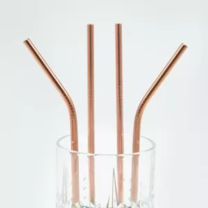 ExcelSteel 10 Pc Reusable Rose Gold Straw Set W/ Cleaning Brushes