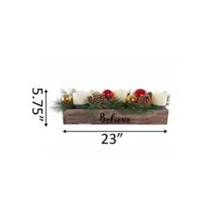 Flora Bunda 23 in. L Wood Believe Ledge Candle Holder with Pinecones and Berries