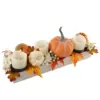 Flora Bunda 23 in. W x 9.25 in. H Fall Harvest Wood Ledge Pumpkin Arrangement Centerpiece Candle Holder with Fall Leaf and Berries