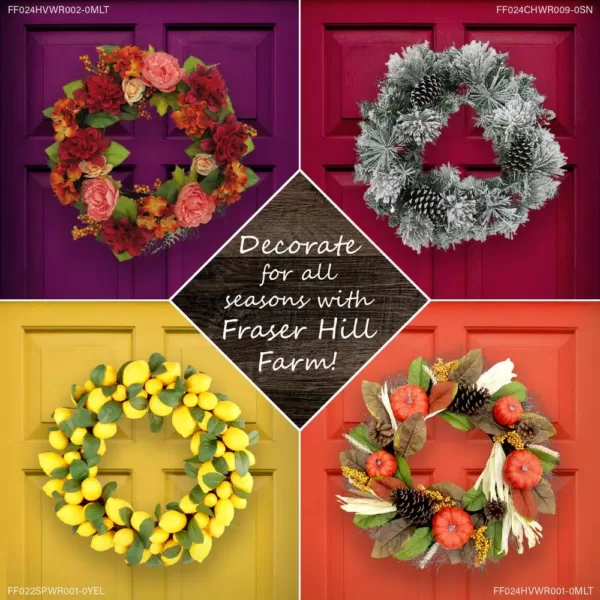 Fraser Hill Farm 20 in. Artificial Christmas Wreath with Snowman, Pinecones, Berries