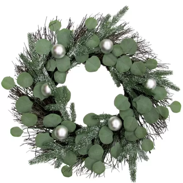 Fraser Hill Farm 24 in. Artificial Christmas Wreath with Ornaments and Frosted Pine Branches