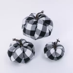 Gerson Assorted 6 in. H Sized Black and White Plaid Pumpkins Harvest Decor (Set of 3)