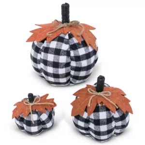 Gerson Assorted Sized 10 in. H Black and White Plaid Pumpkins Harvest Decor (Set of 3)