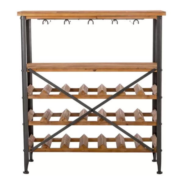 Glitzhome 34.25 in. H Vintage Floor Wine Bottle and Glass Rack