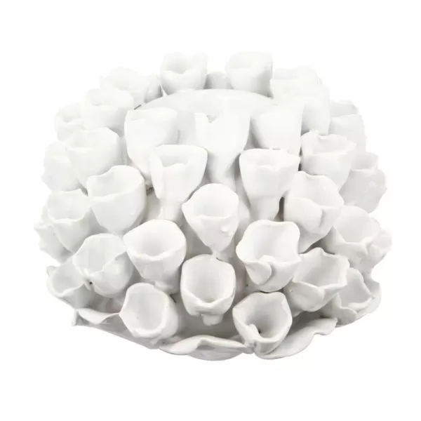 A & B Home Open Coral Gloss White Ceramic Candle Holder